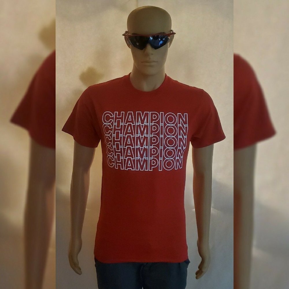 CHAMPION JERSEY TEE MEN'S SHORT SLEEVE CREW NECK REPEATING BLOCK LOGO